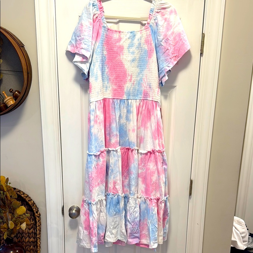 NWT Ivy City Cotton Candy Dress. Tie-Dye Maxi Dress in Pink and Blue